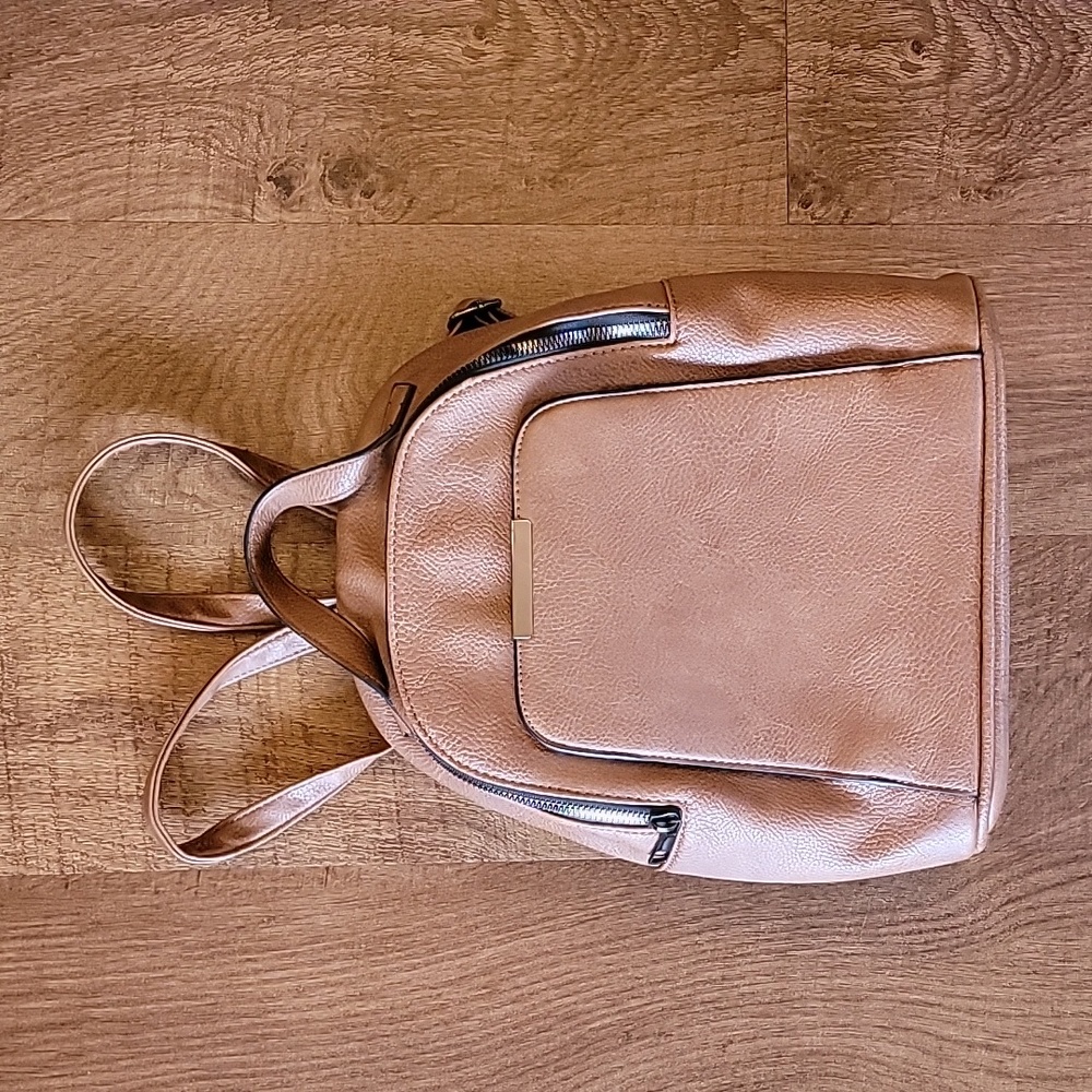 Brown Faux Leather Backpack Purse